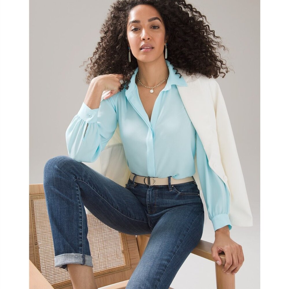 NWT WHITE HOUSE BLACK MARKET SOFT SHIRT BERMUDA BLUE SIZE XS